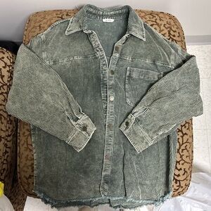 LA MIEL Green Striped Button-Up Top